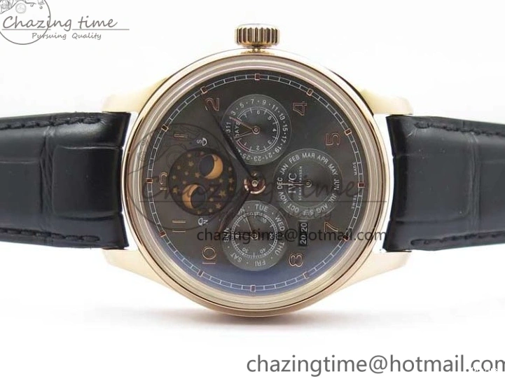 MIROTIME 0427 Elegant Portugieser Perpetual Calendar IW503302 RG V9F 1:1 Best Edition Gray Dial on Black Leather Strap A 7096